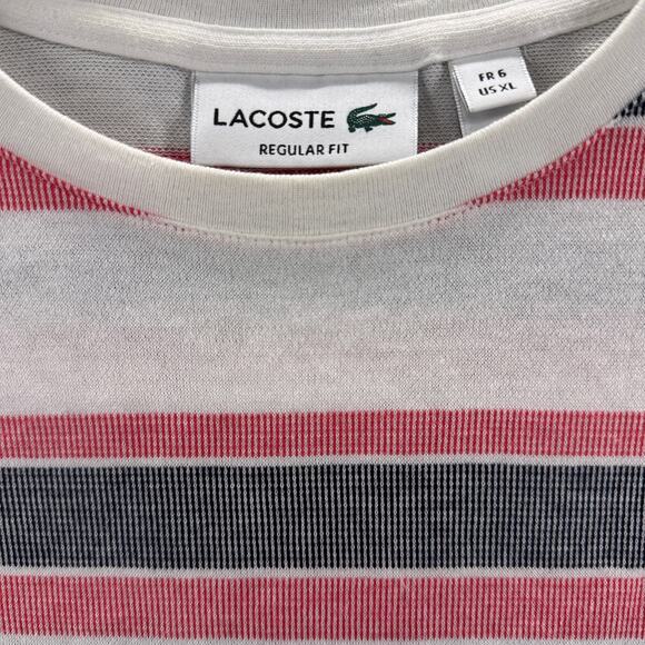 Lacoste T-Shirt Men’s XL Striped Regular Fit Crew Neck Cotton Made in Morocco - Picture 9 of 10